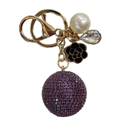 KC5009SL  SILVER RHINESTONE PAVE BALL KEYCHAIN