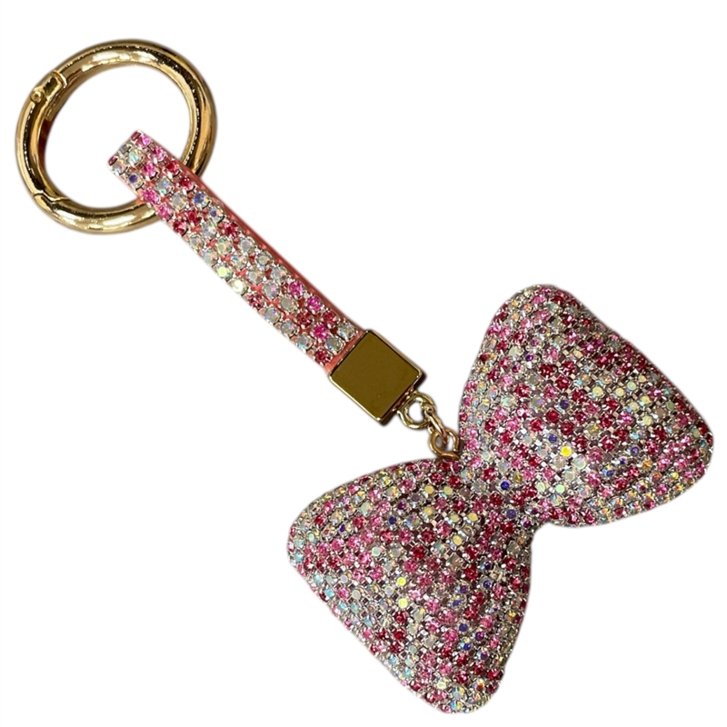 KC5010P CHUNKY PINK BOW RHINESTONE PAVE KEYCHAIN