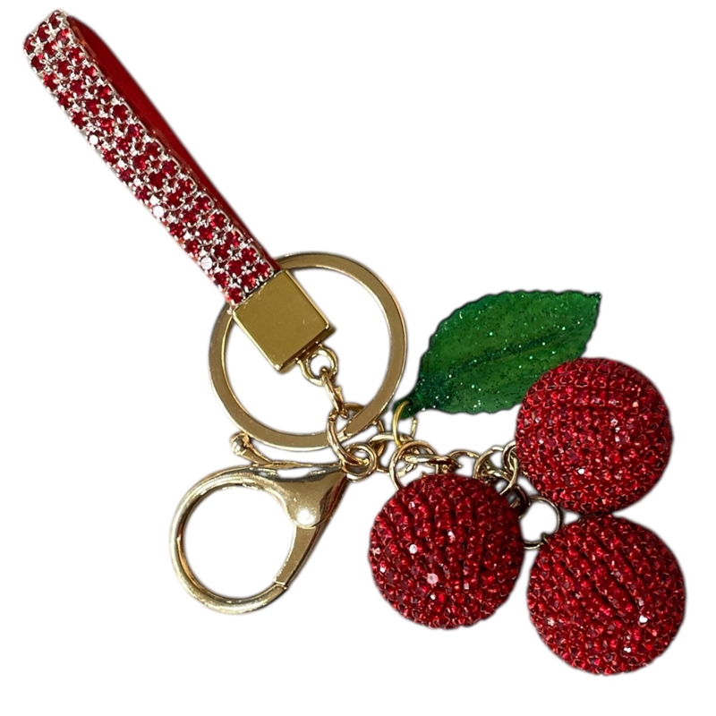 KC5012 CHERRY TRIO RED RHINESTONE PAVE KEYCHAIN