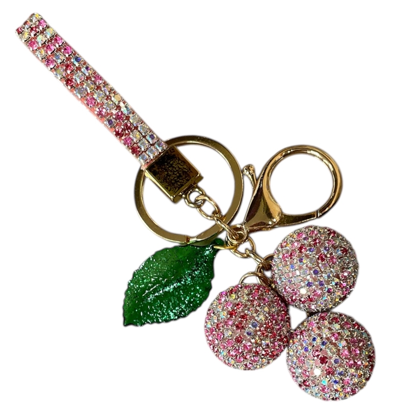 KC5012P CHERRY TRIO PINK RHINESTONE PAVE KEYCHAIN