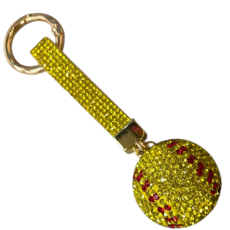 KC5013 SOFTBALL YELLOW RHINESTONE PAVE KEYCHAIN