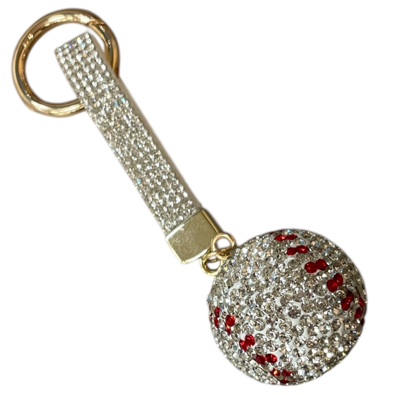 KC5014 BASEBALL WHITE RHINESTONE PAVE KEYCHAIN