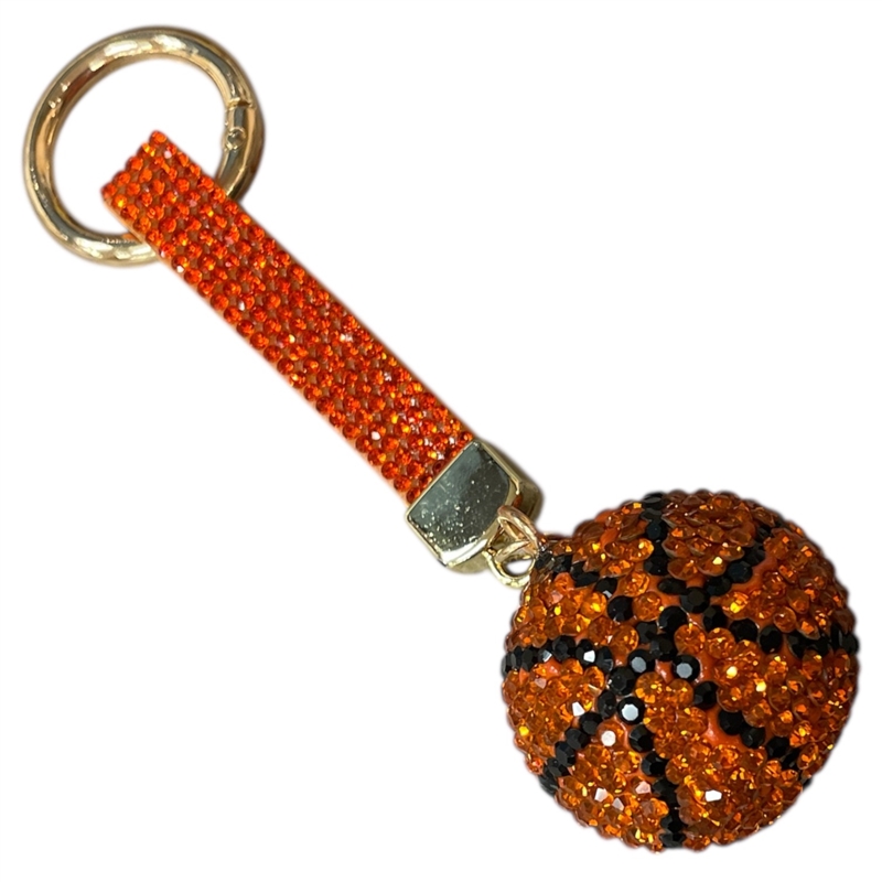 KC5015 BASKETBALL ORANGE RHINESTONE PAVE KEYCHAIN
