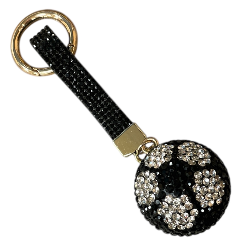 KC5016 SOCCER BALL BLACK RHINESTONE PAVE KEYCHAIN
