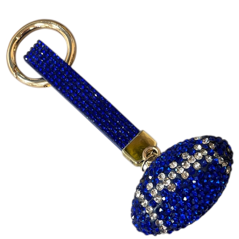 KC5017 FOOTBALL BLUE RHINESTONE PAVE KEYCHAIN
