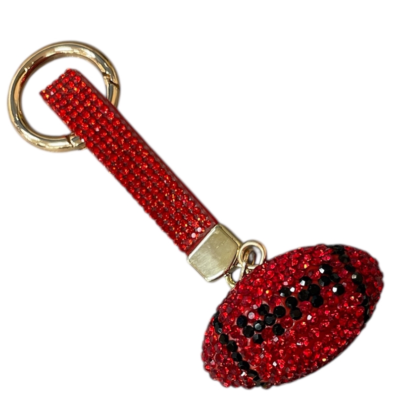 KC5019 FOOTBALL RED AND BLACK RHINESTONE PAVE KEYCHAIN