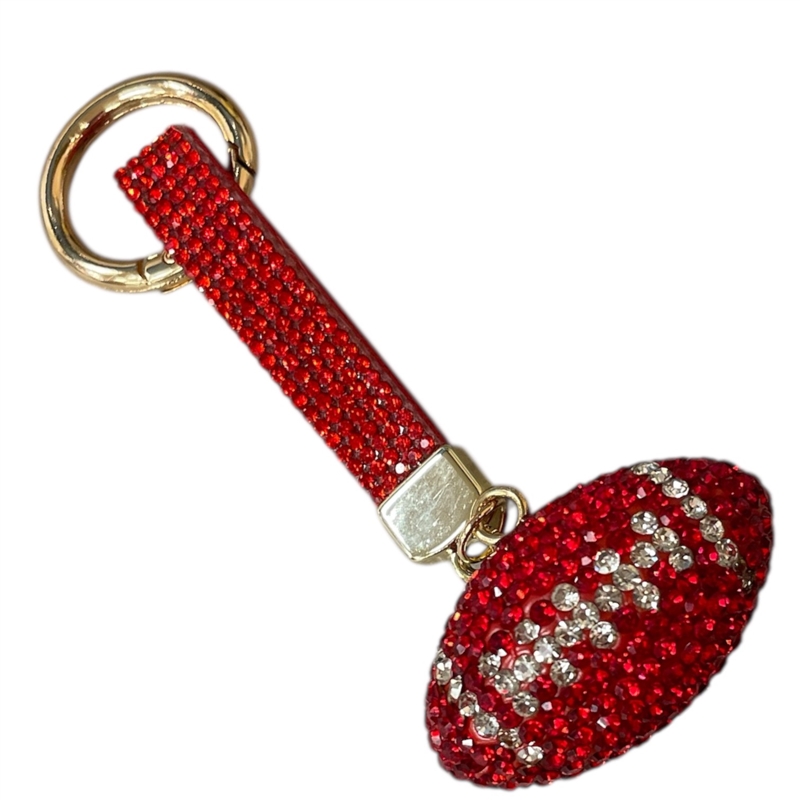 KC5021 FOOTBALL RED RHINESTONE PAVE KEYCHAIN