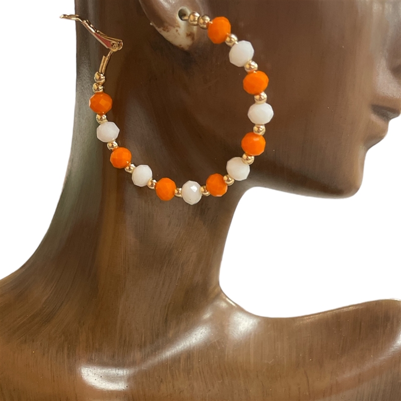 KE1450OW ORANGE AND WHITE HOOP EARRINGS