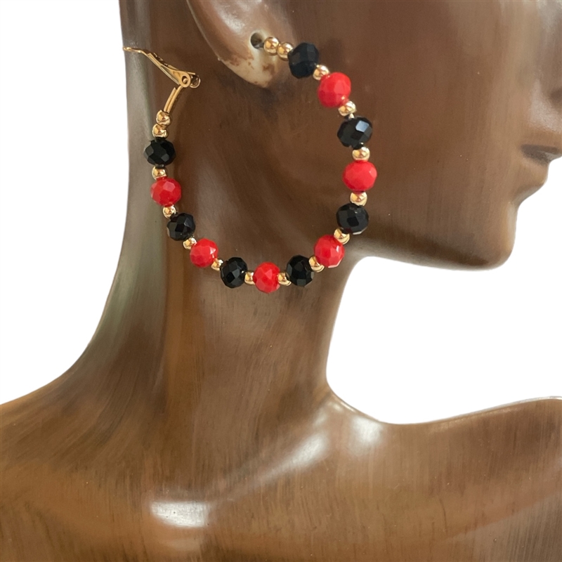 KE1450RBL RED AND BLACK HOOP EARRINGS