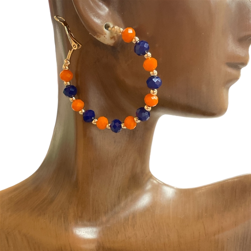 KE1450RO ROYAL BLUE AND ORANGE   HOOP EARRINGS