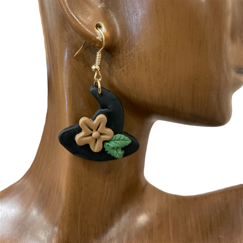 KE1770  CLAY WITCH HAT EARRINGS