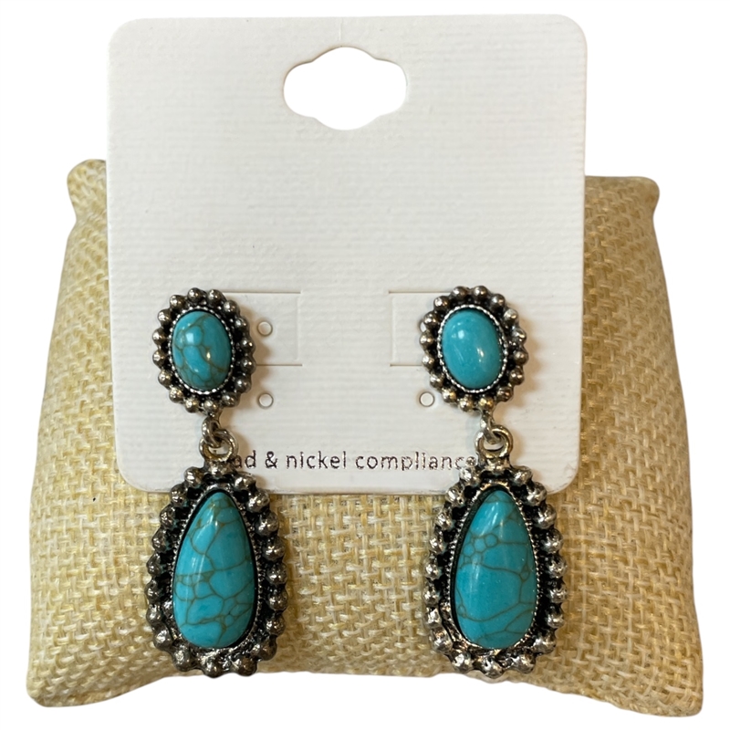 KE2362 SILVER TURQUOISE BEADED SMALL TEARDROP POST EARRINGS