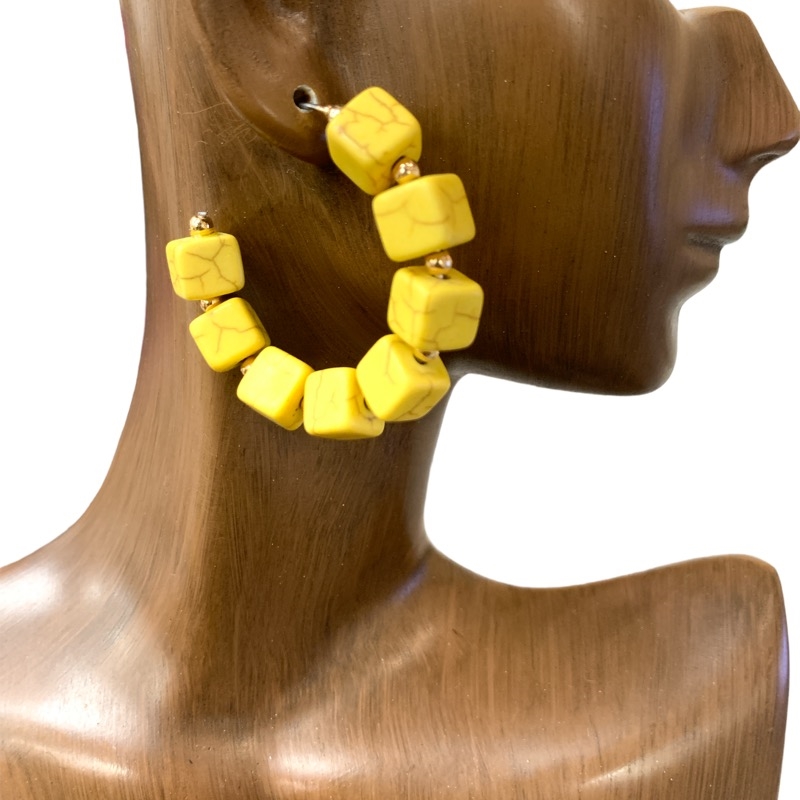 KE3884  SILICONE BEADED OPEN HOOP EARRINGS