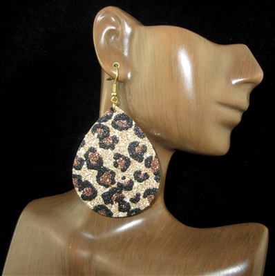 KE7674 GLITTERY LEOPARD PRINT TEARDROP DANGLE EARRINGS