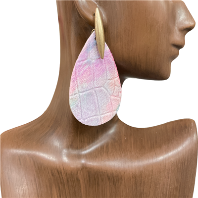 KE8265-2 HAIR ON HIDE GENUINE LEATHER TEARDROP EARRINGS