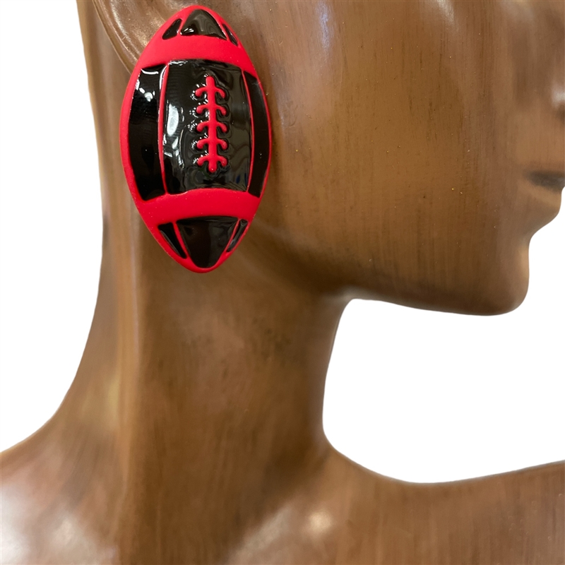 KE8913BR  BLACK RED FOOTBALL STUD EARRINGS