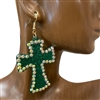 KE8914 GLITTER RHINESTONE CROSS EARRINGS