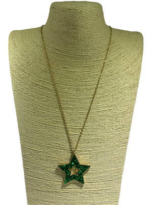 KN7589WGGR GREEN STAR LONG NECKLACE