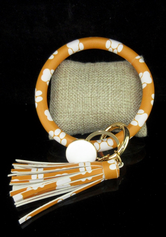 KR78924 ORANGE/WHITE PAW PRINT PATTERN KEY RING