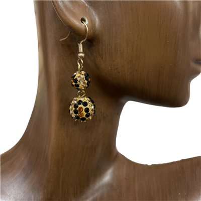 LC2812 DOUBLE LEOPARD PAVE BALL EARRINGS