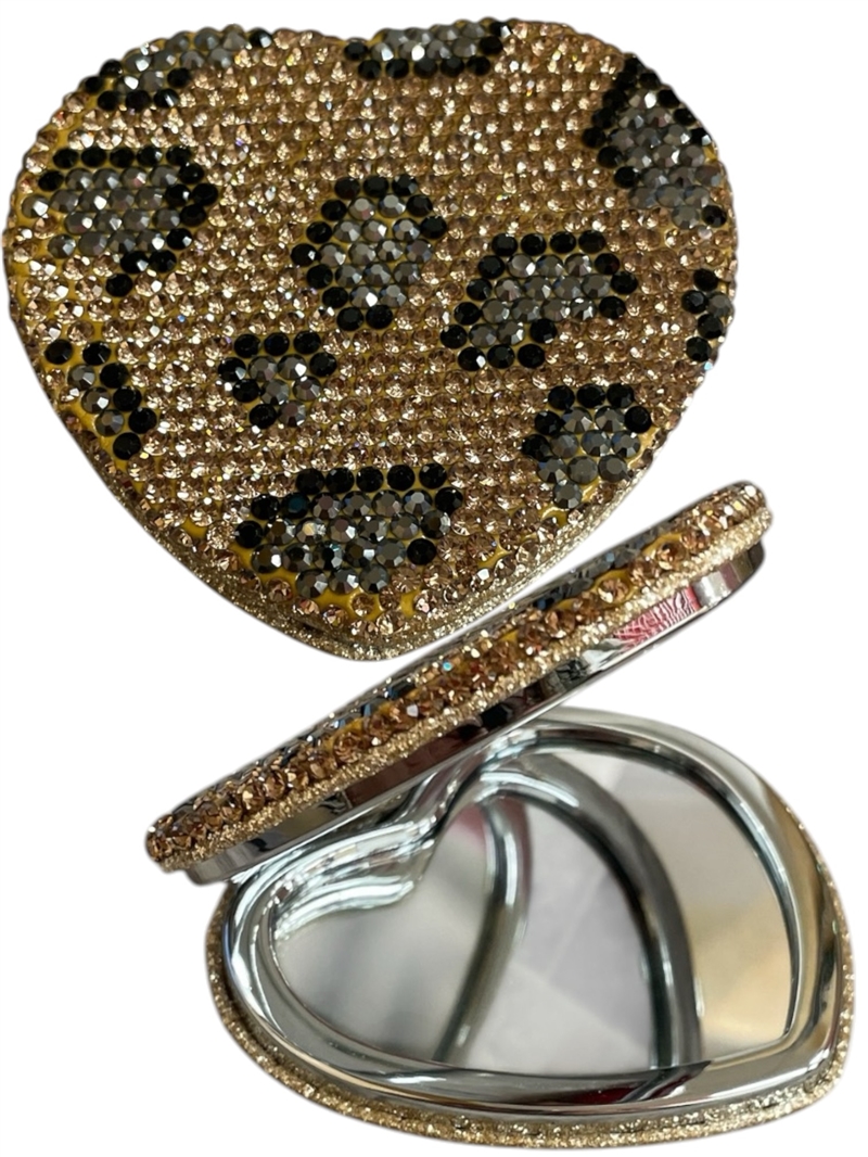 LEO1  LEOPARD RHINESTONE COMPACT SMALL  MIRROR