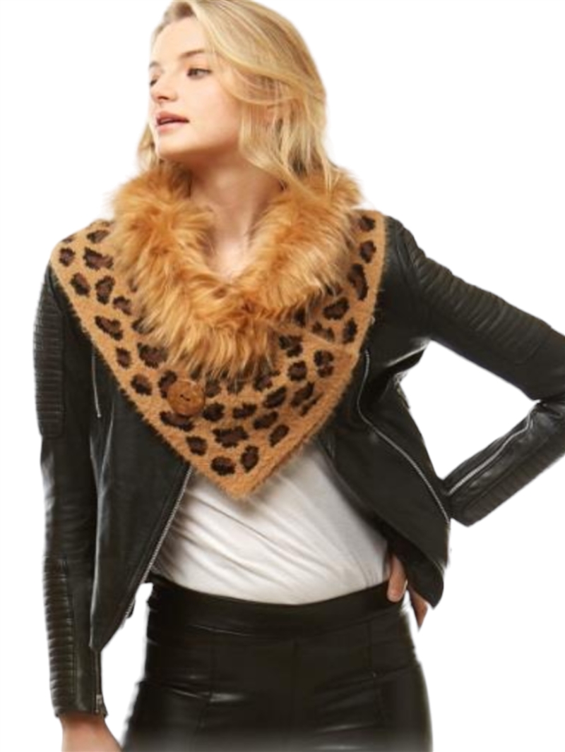 LOF1002 LEOPARD PRINT  BUTTON UP SHORT SHAWL