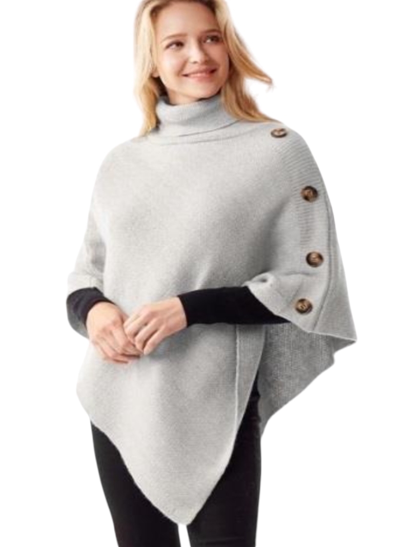 LOF1226 GREY TURTLE NECK PONCHO