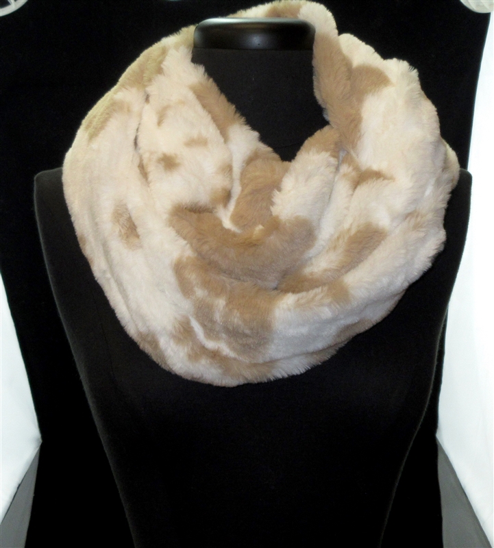 LOF1235-2 CHUNKY BEIGE AND WHITE COW PRINT INFINITY SCARF