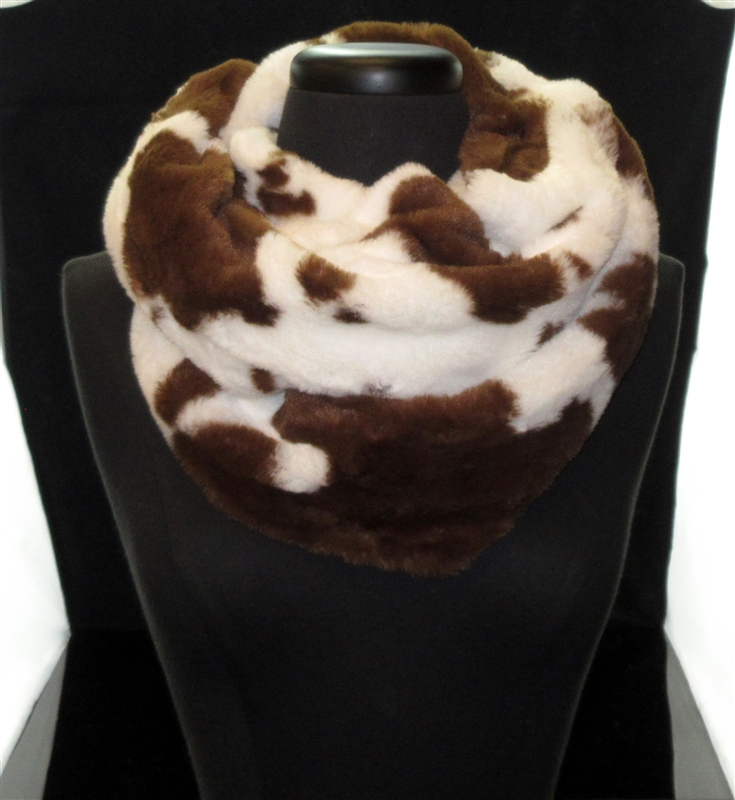 LOF1235 CHUNKY BROWN AND WHITE COW PRINT INFINITY SCARF