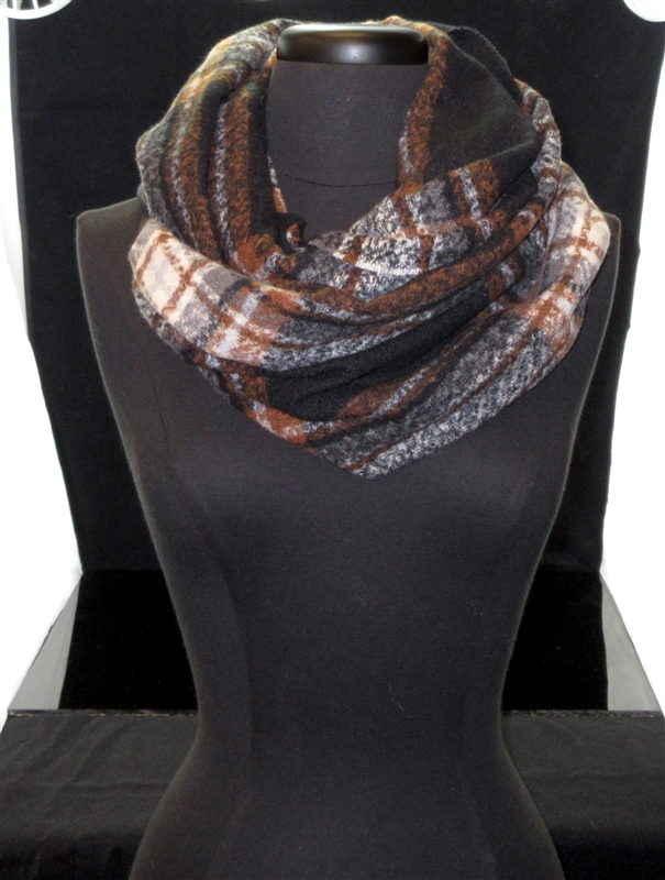 LOF1251-2 BLACK PLAID INFINITY SCARF