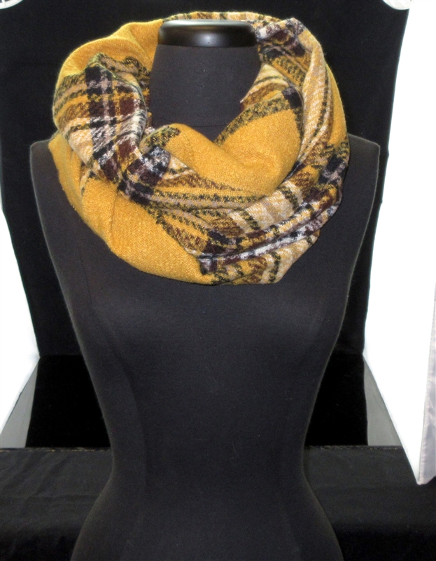 LOF1251 MUSTARD YELLOW PLAID INFINITY SCARF