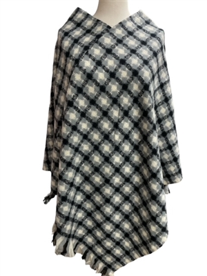 LOF1284 BLACK PONCHO WITH GRID PRINT