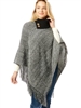 LOF1303 BLACK KNITTED FOLDOVER BUTTON COLLAR PONCHO