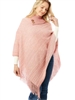 LOF1303 PINK KNITTED FOLDOVER BUTTON COLLAR PONCHO