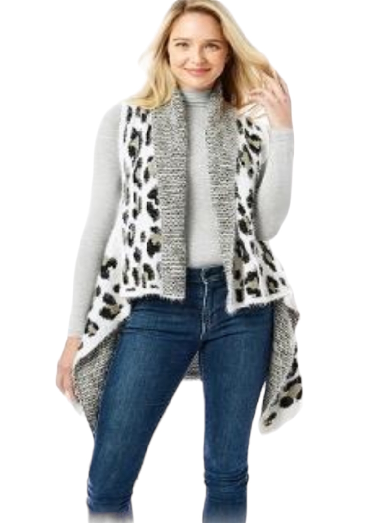 LOF561-2 WHITE LEOPARD PRINT VEST