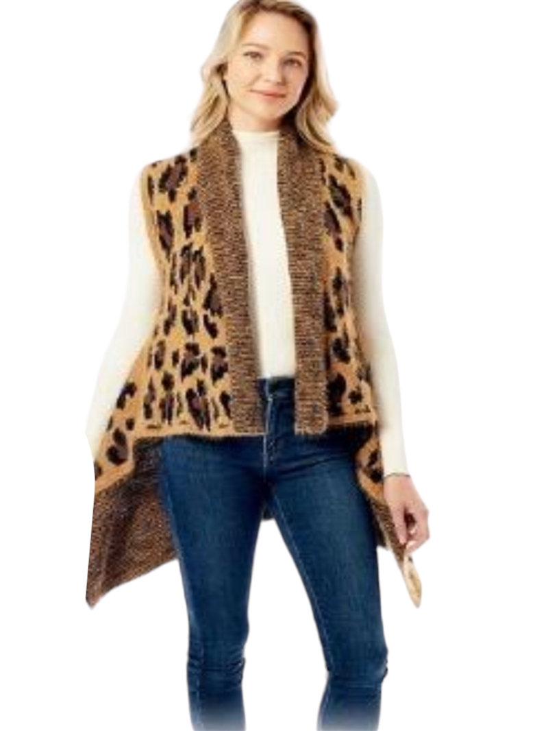 LOF561 BROWN/TAN LEOPARD PRINT VEST