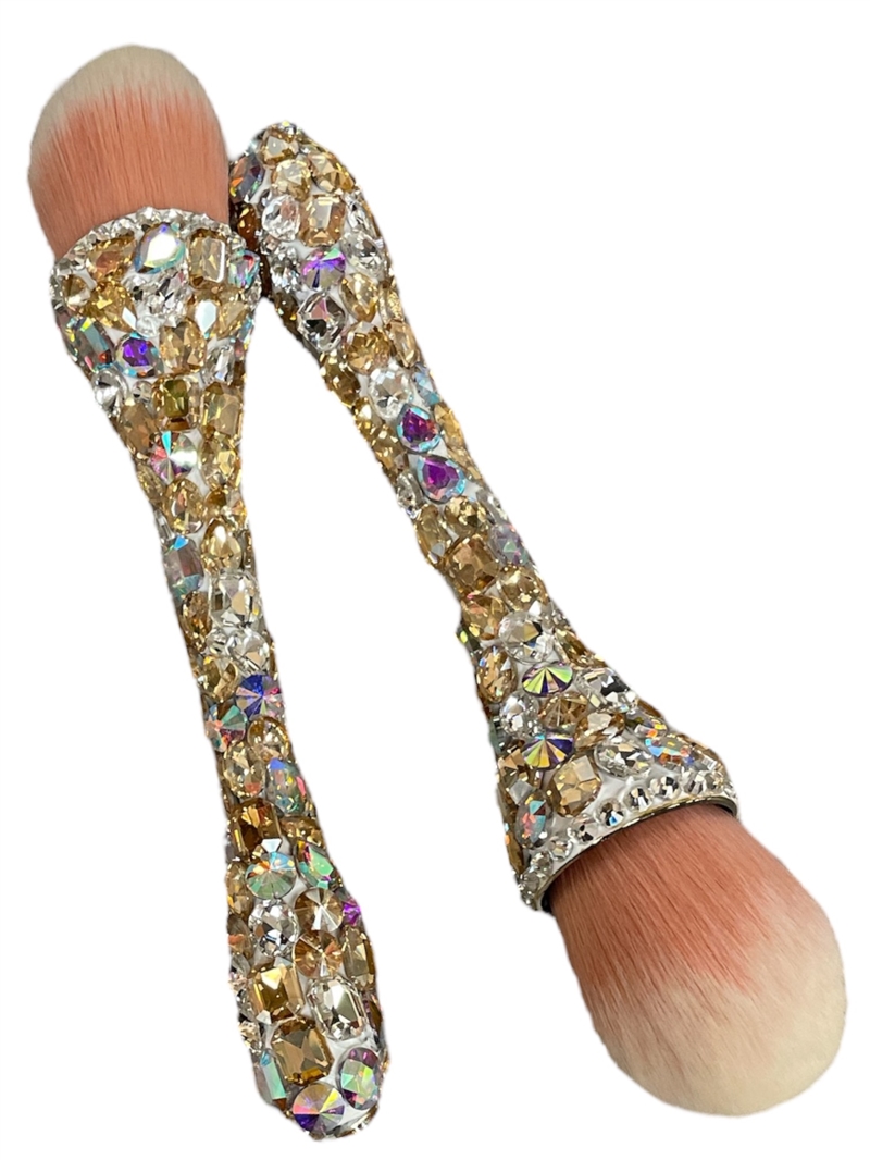 MB02  CRYSTAL BROWN-MULTI RHINESTONES MAKE UP BRUSH
