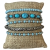 MB20115 TURQUOISE & SILVER MULTI BEADED 5 PCS BRACELET SET