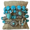 MB20116 TURQUOISE & SILVER MULTI CHARMS CHUNKY BEADED 4 PCS BRACELET SET