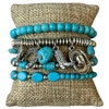MB20117 TURQUOISE & SILVER GOOD LUCK MULTI CHARMS BEADED 4 PCS BRACELET SET