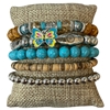 MB20119 WOOD & TURQUOISE BUTTERFLY MULTI BEADED 5 PCS BRACELET SET