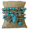 MB20120 TURQUOISE & SILVER MULTI CHARMS BEADED 4 PCS BRACELET SET