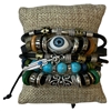 MB20121 EYE MULTI BEADED LAYERED LEATHER SLIDABLE BRACELET