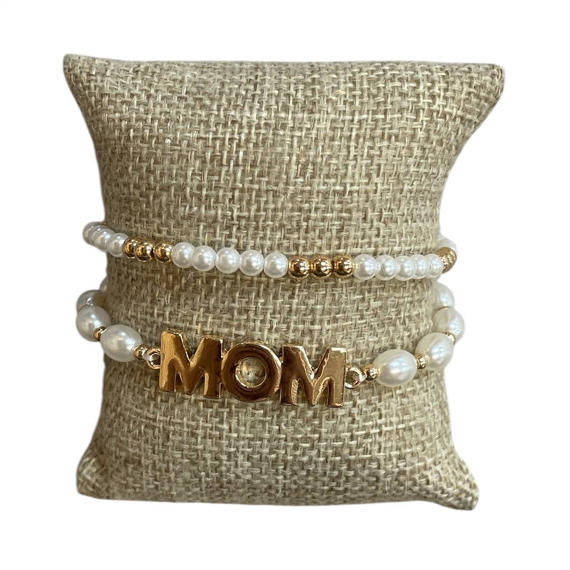 MB4163 PEARL BEADED "MOM" BRACELET SET