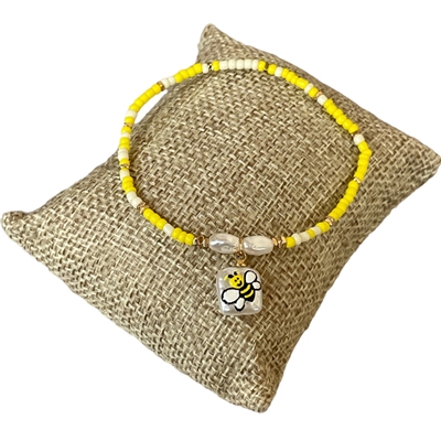 MB7871Y YELLOW BEADED BEE CHARM BRACELET