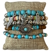 MB90112 WOOD & TURQUOISE CHARMS MULTI BEADED 5 PCS BRACELET SET