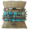 MB90114 TURQUOISE & SILVER SUN MULTI CHARMS BEADED 4 PCS BRACELET SET