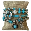 MB90115 TURQUOISE & SILVER CROSS MULTI CHARMS BEADED 4 PCS BRACELET SET