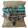 MB90117 TURQUOISE & SILVER BULL SKULL MULTI CHARMS BEADED 4 PCS BRACELET SET