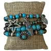 MB90120 TURQUOISE & NAVAJO PEARL STAR MULTI CHARMS BEADED 4 PCS BRACELET SET